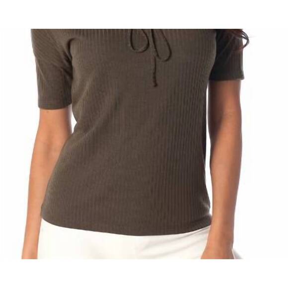 NEW FRENCH KYSS ribbed lace up top in army - Picture 3 of 3